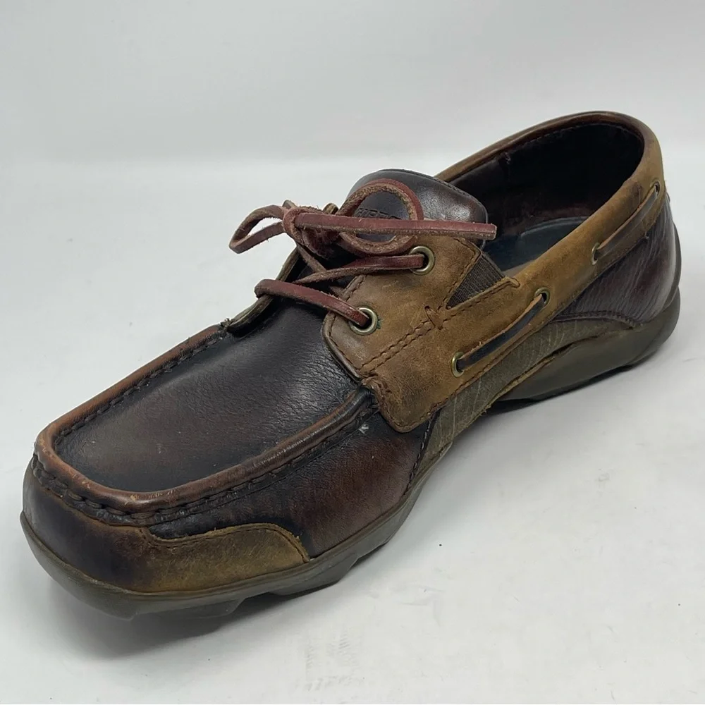 Skechers Boat Deck Shoes Mens 8 Brown Leather Casual 2 Eye Driving Moc Toe